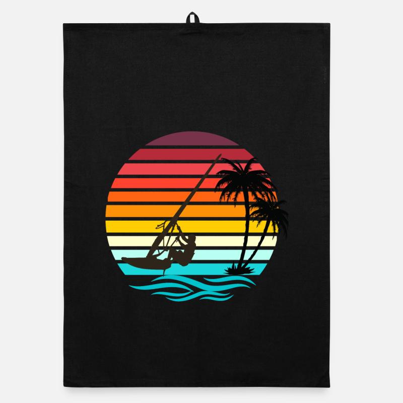 Windsurfer - Rétro Vintage Sunset Torchon bio