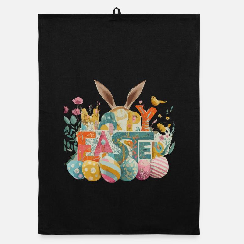 Easter bunny with spring motifs Organic dish towel