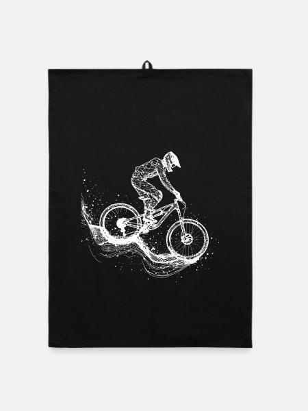 Mountain Biking Drawing - Organic dish towel - black - Front