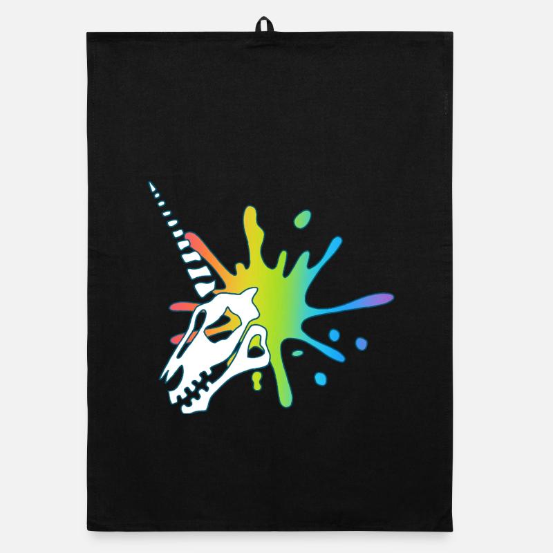 Unicorn skull and multicolored explosion Organic dish towel