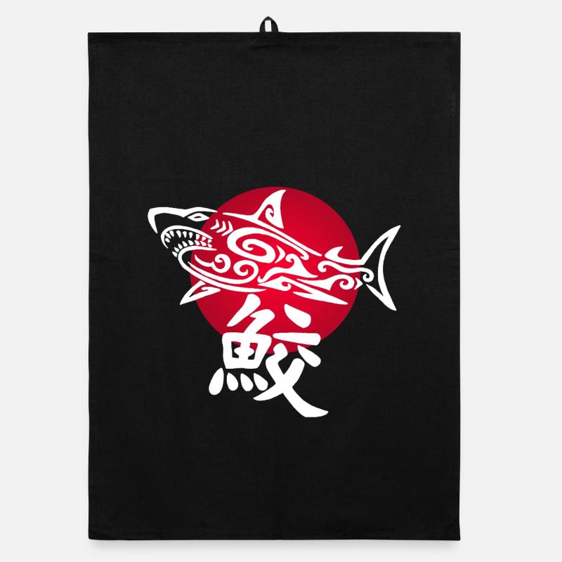 Requin blanc et soleil rouge Torchon bio