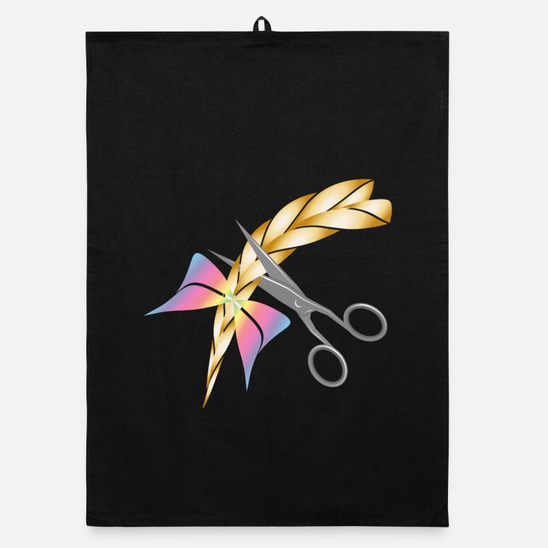 Schere schneidet einen blonden Zopf ab Organic Geschirrtuch