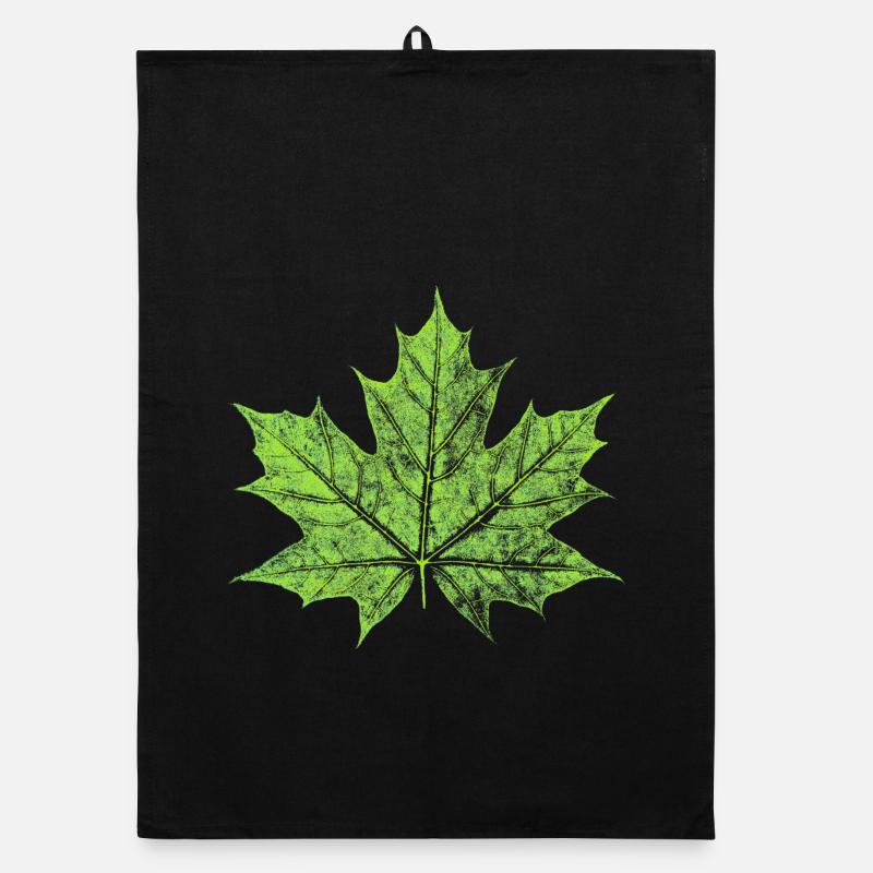 Maple Leaf - GREEN - Natural / Forest Design Organic dish towel