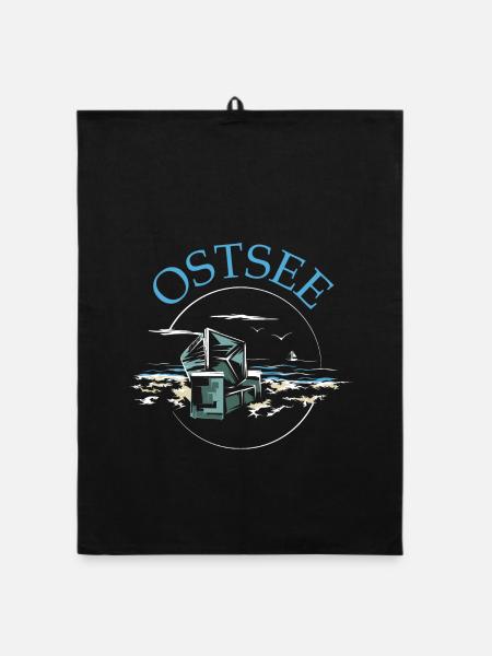Ostsee Strandkorb See Symbol Meer Illustration - Organic Geschirrtuch - Schwarz - Vorne