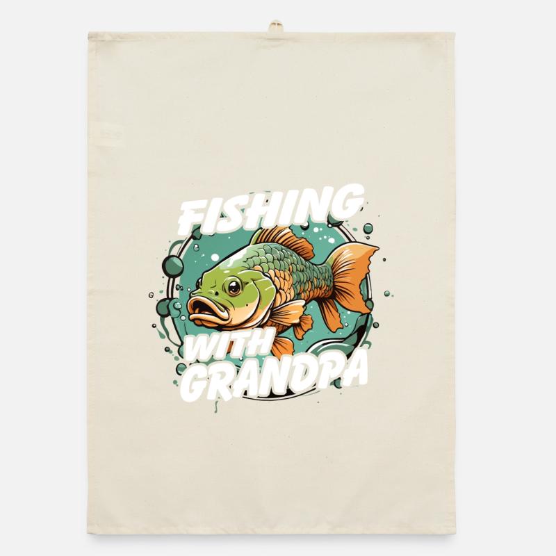Pêche avec papa avec un design de poisson coloré Torchon bio