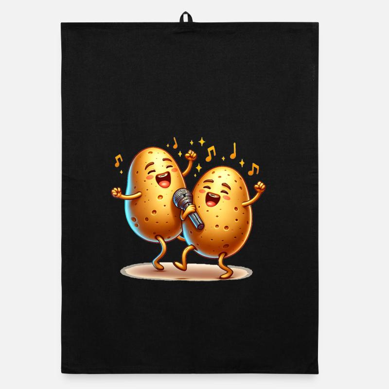 Vegetables, potatoes singing, vegetables make music - Organic dish towel - black