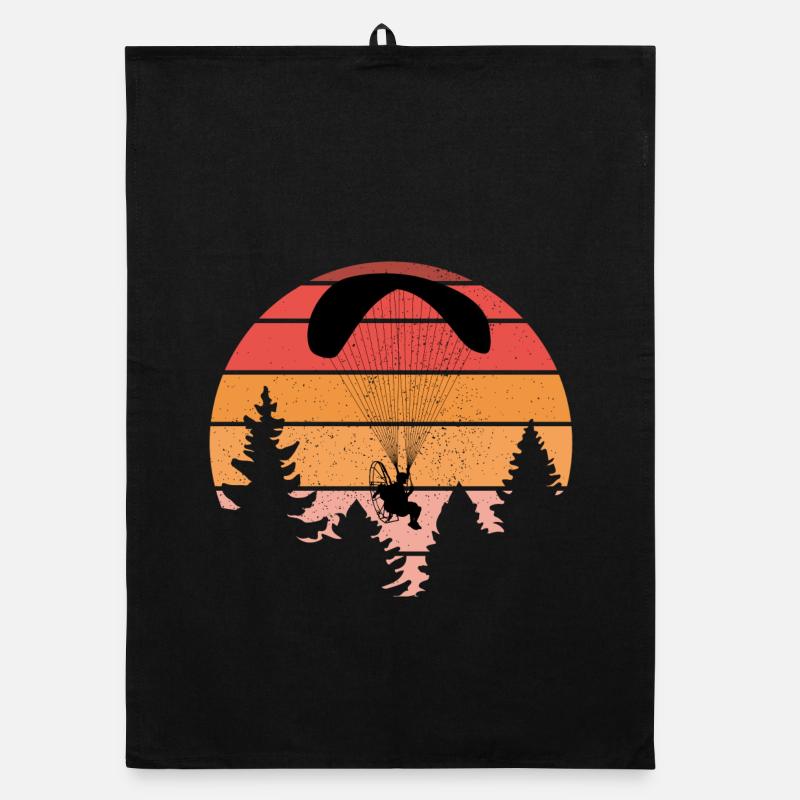 Sunset Paragliding Silhouette Design - Organic dish towel - black