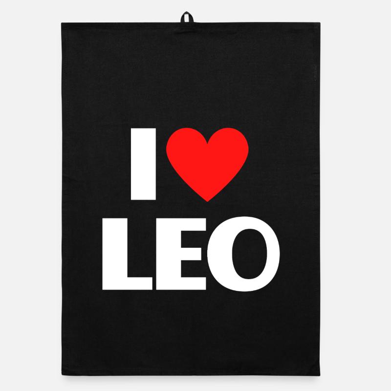I love Leo Rotes Herz Romantischer Name Fan Organic Geschirrtuch
