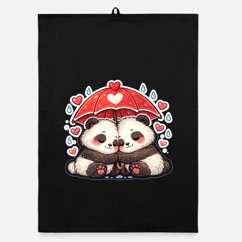 Panda-Paar unter rotem Regenschirm Organic Geschirrtuch