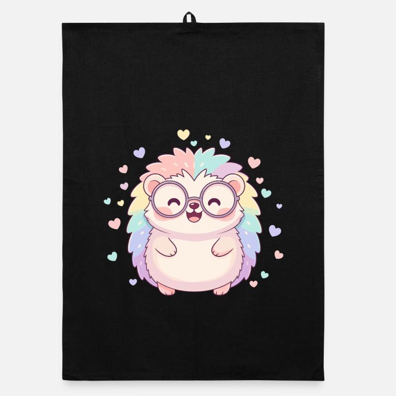 Pastel hedgehog with glasses and hearts Organic dish towel