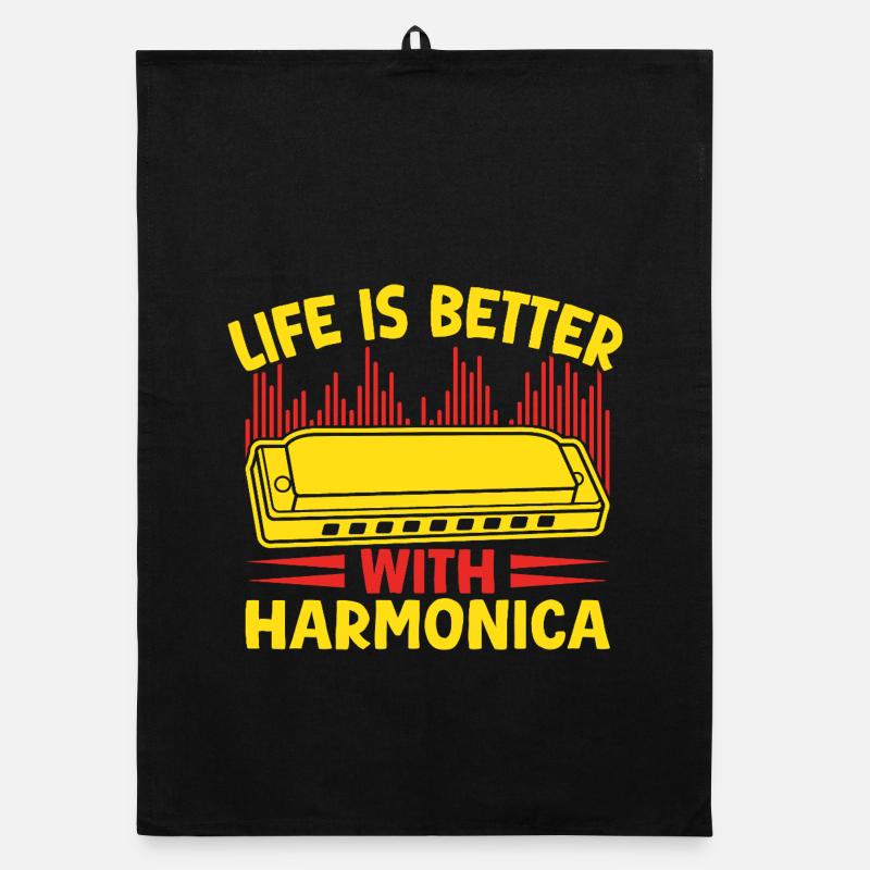 Funny Harmonica Player Life Is Better With Organic Geschirrtuch