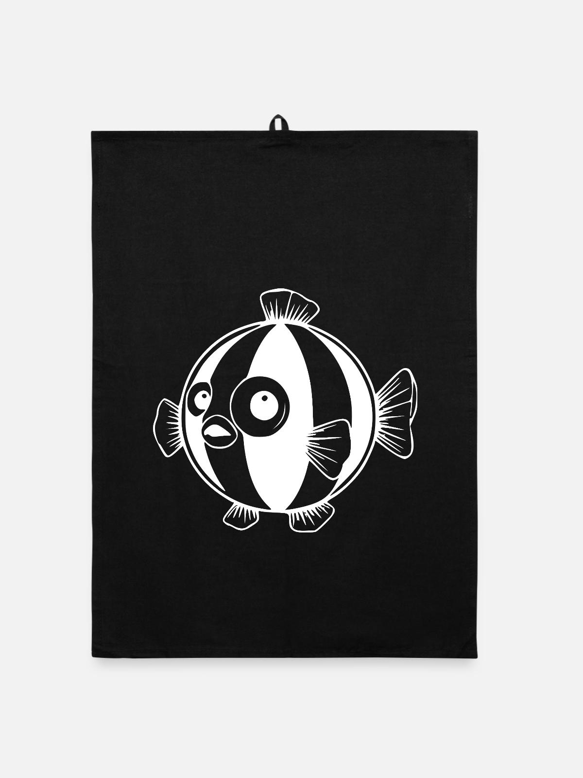 Lustiger Kugelfisch Comic Geschenk - Organic Geschirrtuch - Schwarz - Vorne
