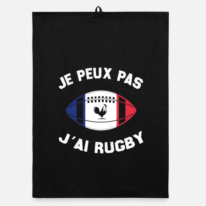Je Peux Pas J'ai Rugby - Torchon bio - noir