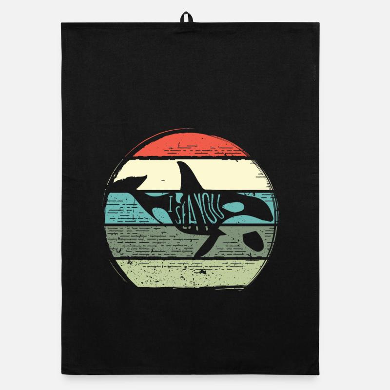 Retro Whale Sunset Circle Organic Geschirrtuch