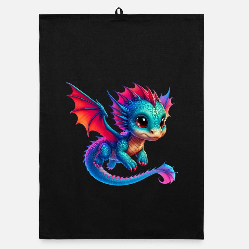 Drache - Organic Geschirrtuch - Schwarz