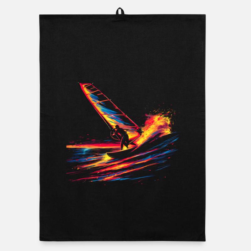 Oldschool Windsurfen - Organic Geschirrtuch - Schwarz
