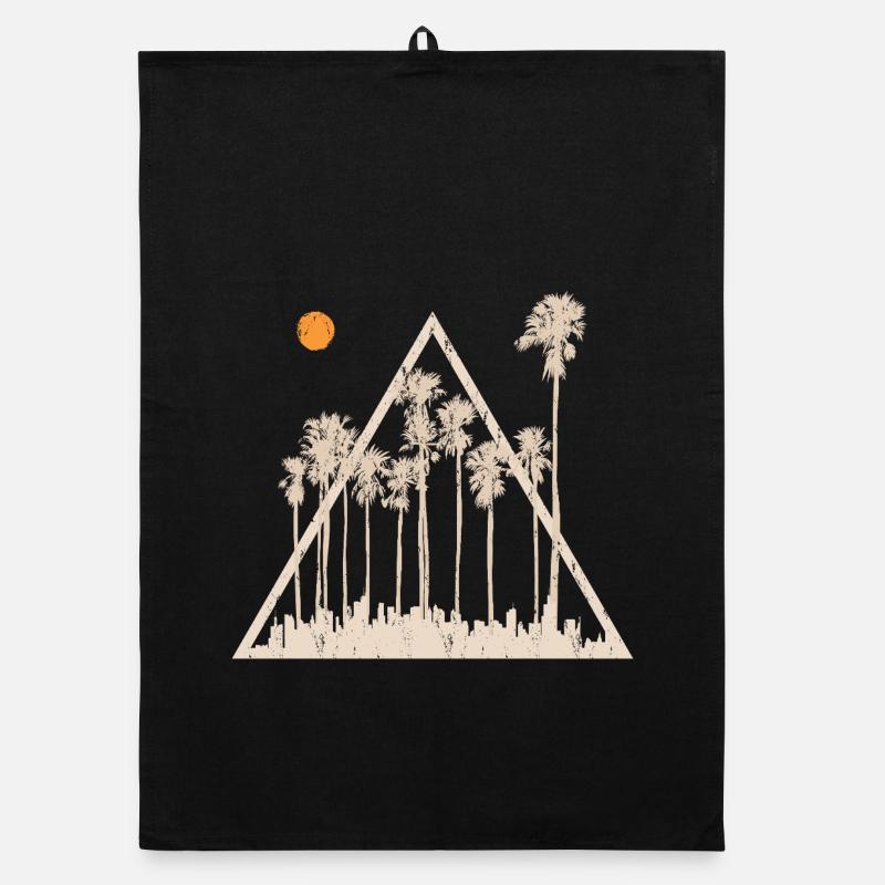 palmiers Tropical Été Coucher de soleil Triangle - Torchon bio - noir