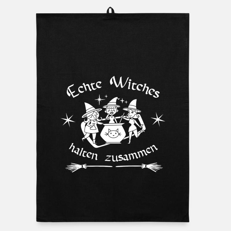 Echte Witches halten zusammen - Organic Geschirrtuch - Schwarz