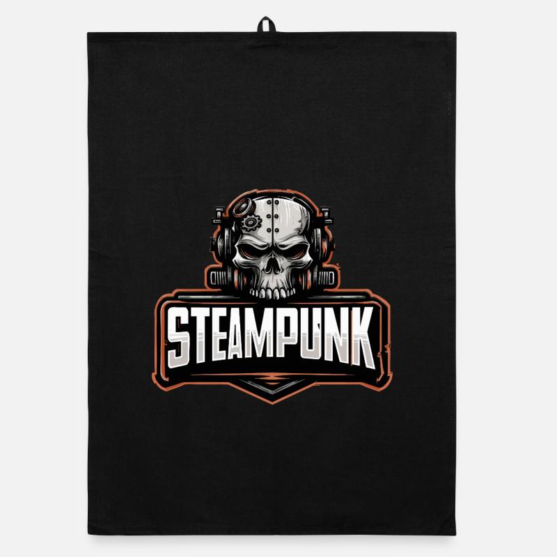 Steampunk Skull – Mechanical Retro Motif Organic dish towel