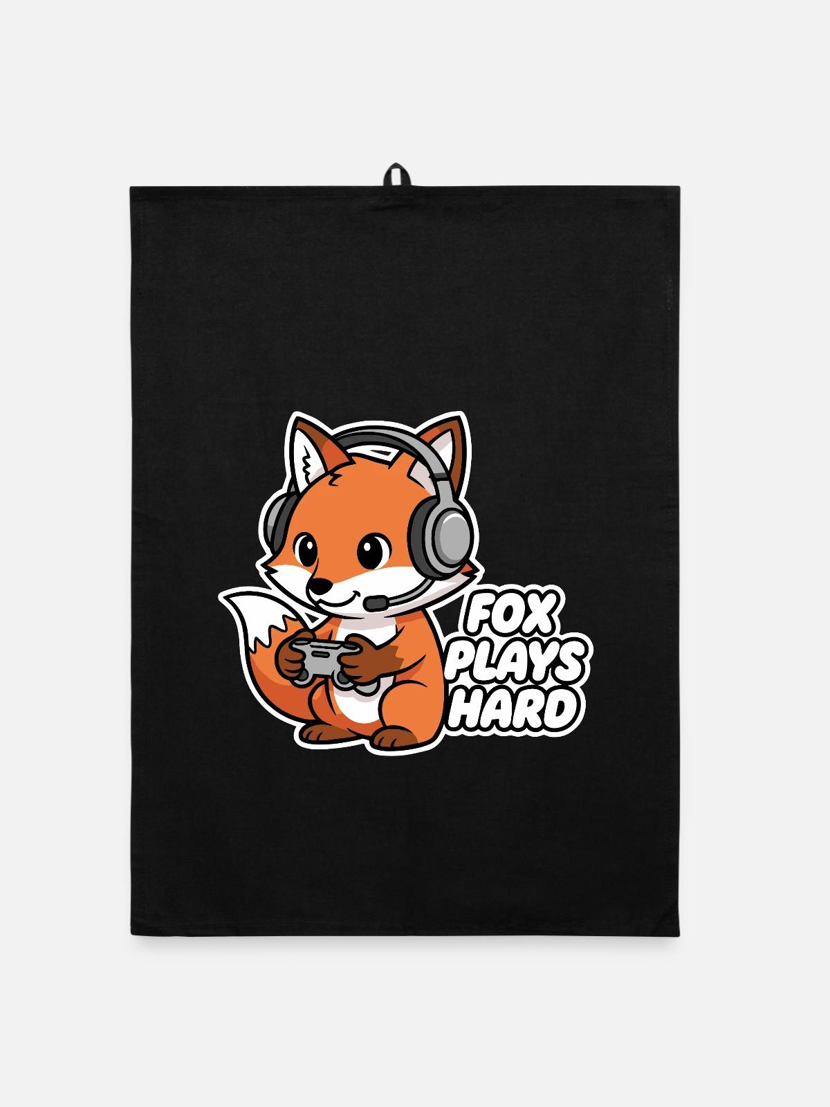 Fuchs mit Headset Spielheld - Organic Geschirrtuch - Schwarz - Vorne
