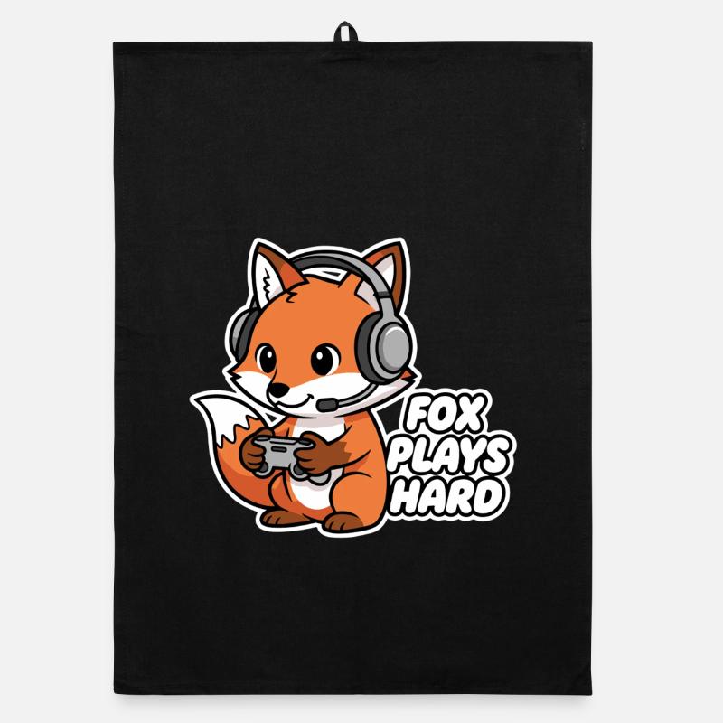 Fox with headset, game hero Organic dish towel
