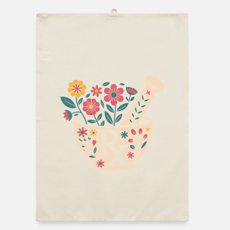 Flower Mortar Herb Design Organic dish towel