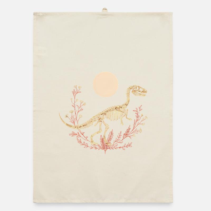 Boho T-Rex Skeleton with Moon & Floral Lines Organic dish towel