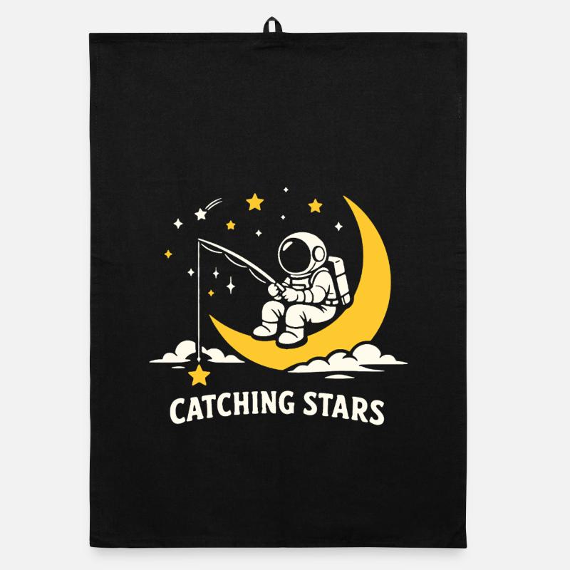 Astronaute à la pêche aux étoiles sur la Lune Torchon bio