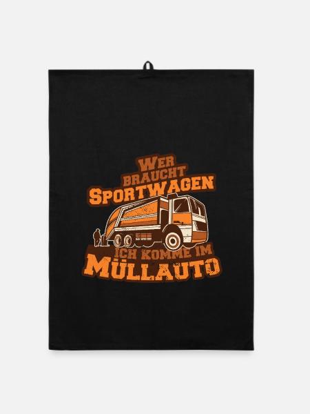 Müllauto Spruch - Organic Geschirrtuch - Schwarz - Vorne
