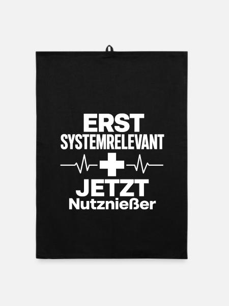 erst systemrelevant, jetzt Nutznießer - Organic Geschirrtuch - Schwarz - Vorne