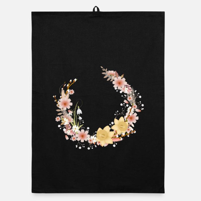 Couronne de fleurs, jonquilles printanières et chatons de palmier Torchon bio