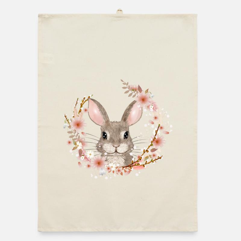 Couronne de printemps avec lapin comme lapin de Pâques Torchon bio