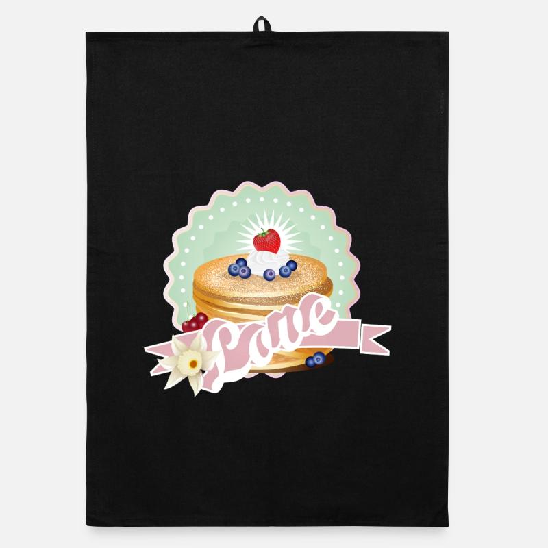 Charming pancake motif with cream and berries Organic dish towel