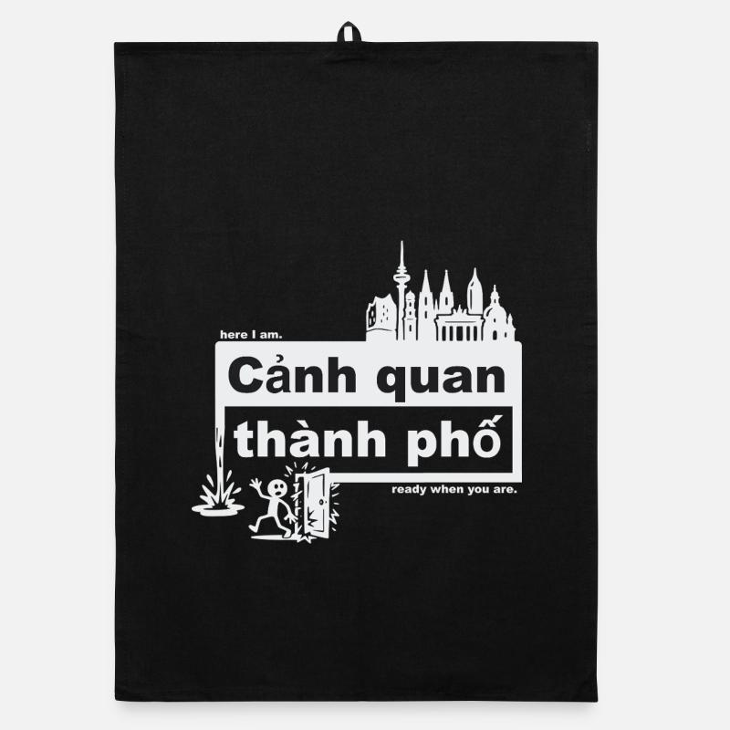 Stadtbild - vietnamesisch - ready when you are - Organic Geschirrtuch - Schwarz