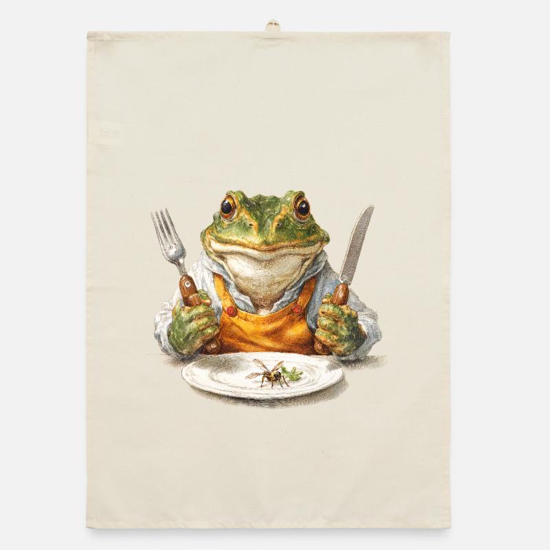 Froschkoch mit Gabel und Messer Organic Geschirrtuch