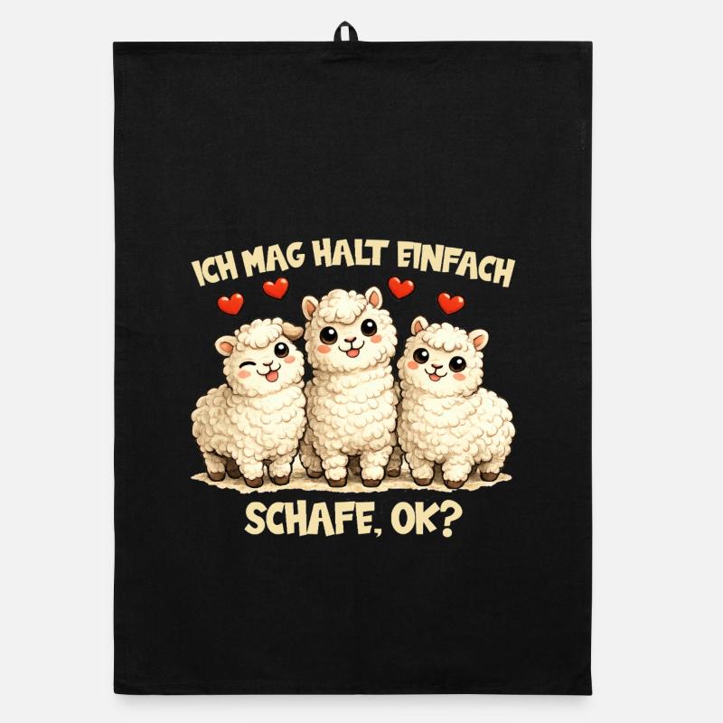 Sheep Comic Motif with Heart and Funny Saying Organic dish towel