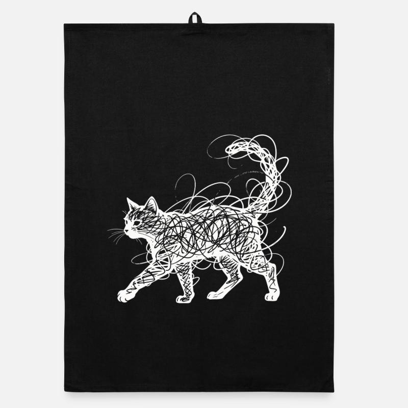 Minimalistisches Scribble Katze Line Art Japanisch Organic Geschirrtuch