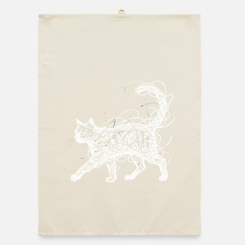 Minimalistisches Scribble Katze Line Art Japanisch Organic Geschirrtuch