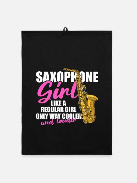 Saxophone girl Saxophonspieler - Organic Geschirrtuch - Schwarz - Vorne