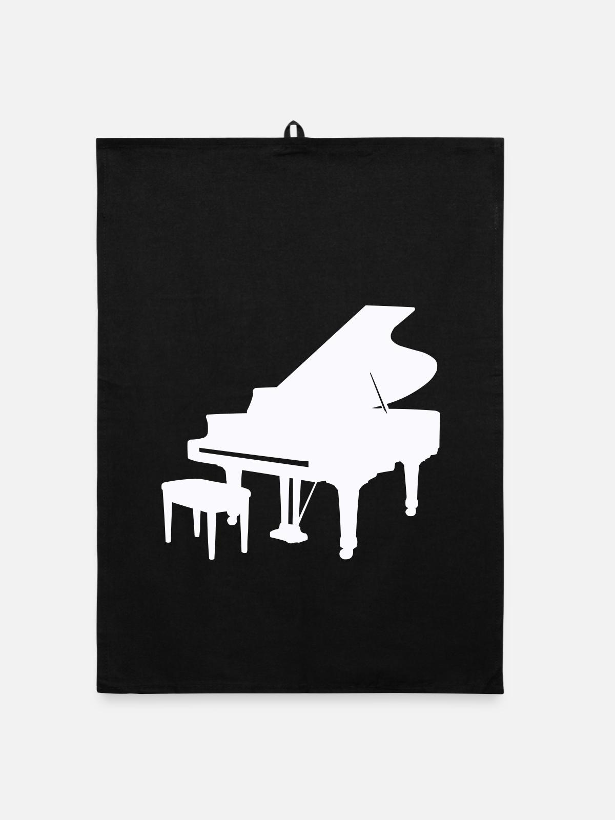 Piano Silhouette Monochrom - Organic Geschirrtuch - Schwarz - Vorne