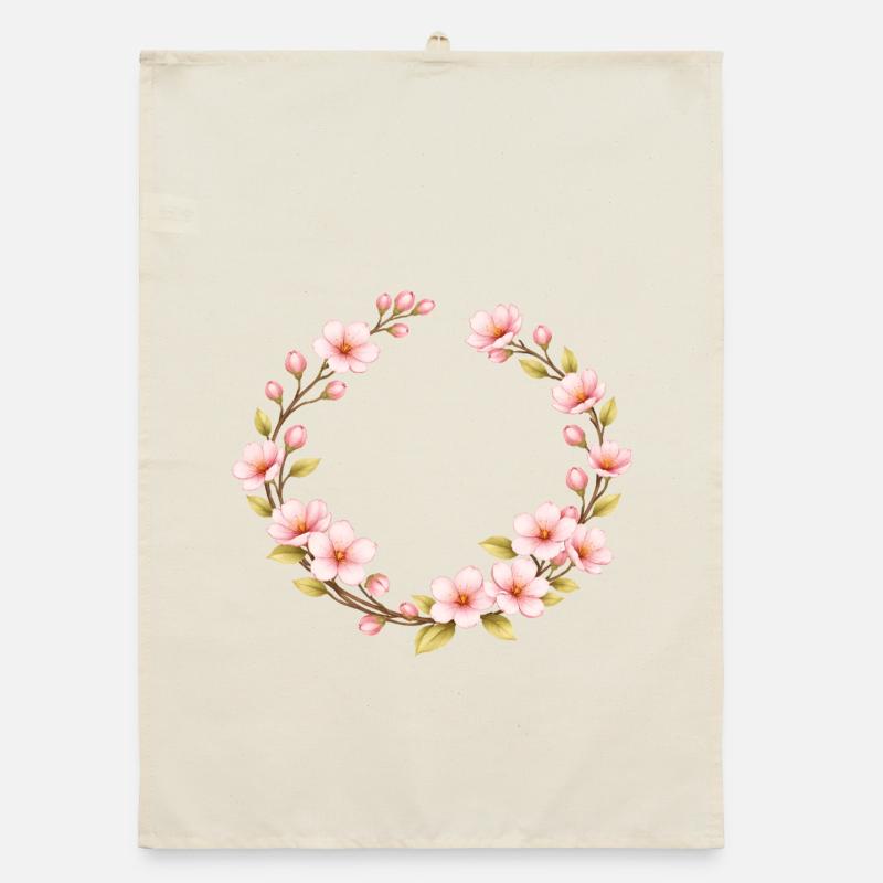 Spring Motif Cherry Blossom Frame Organic dish towel