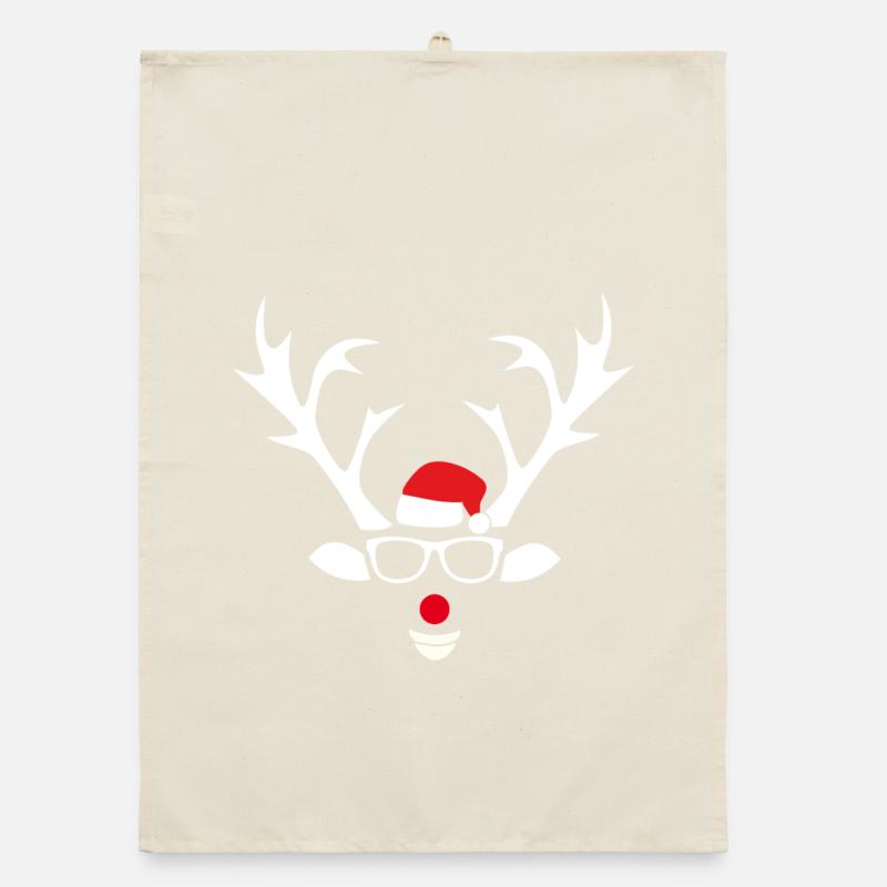 Rentier mit Brille und Santa-Hut Organic Geschirrtuch