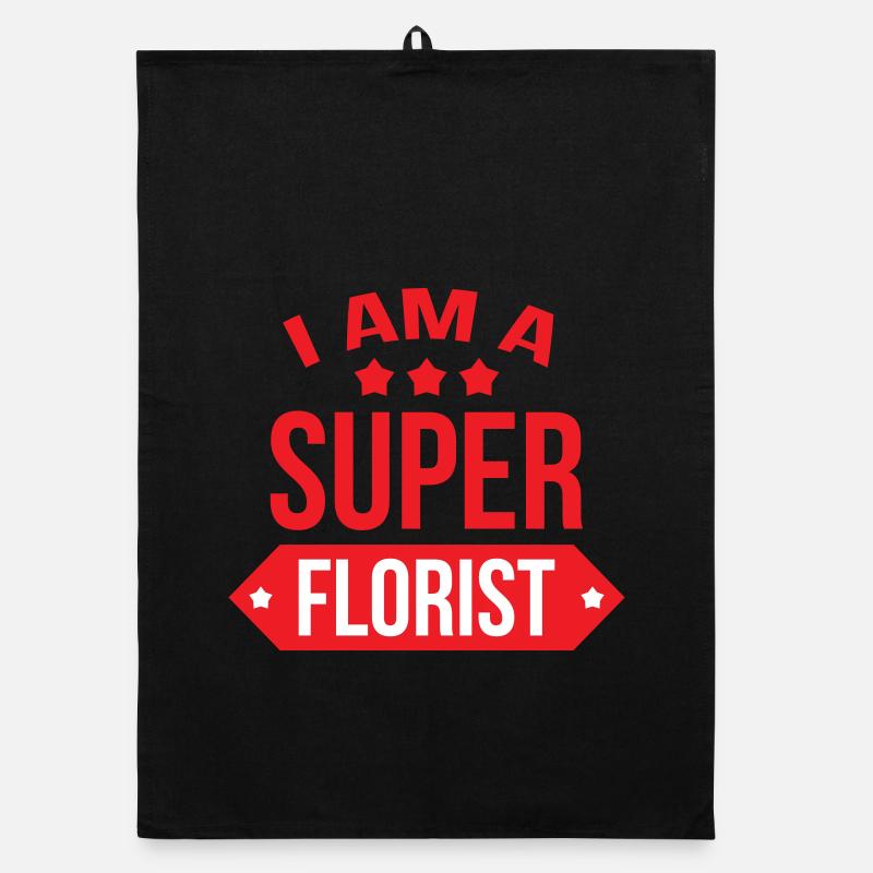 Super Fleuriste métier passion fleurs - Torchon bio - noir