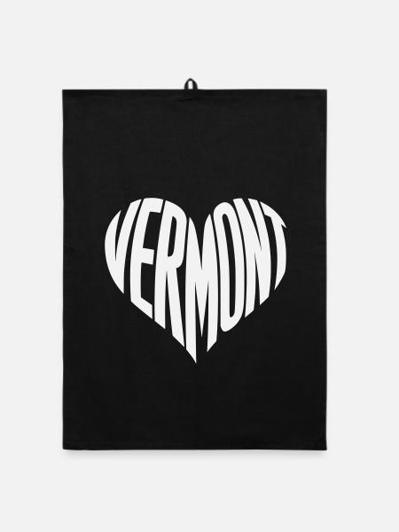 Vermont, USA Typographie du cœur - Torchon bio - noir - Devant