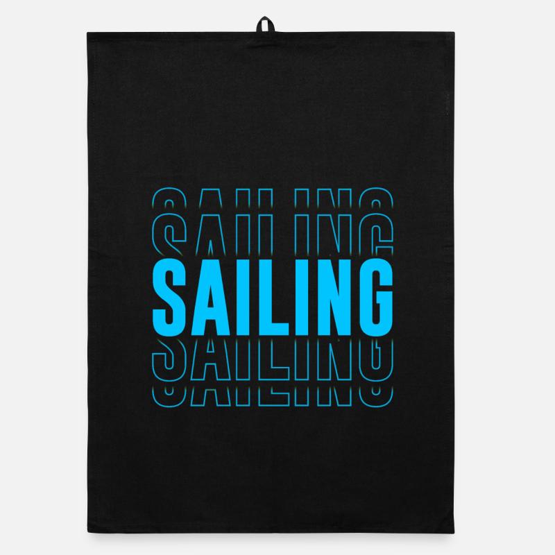 Sailing Typography - Text Stacked - Organic dish towel - black