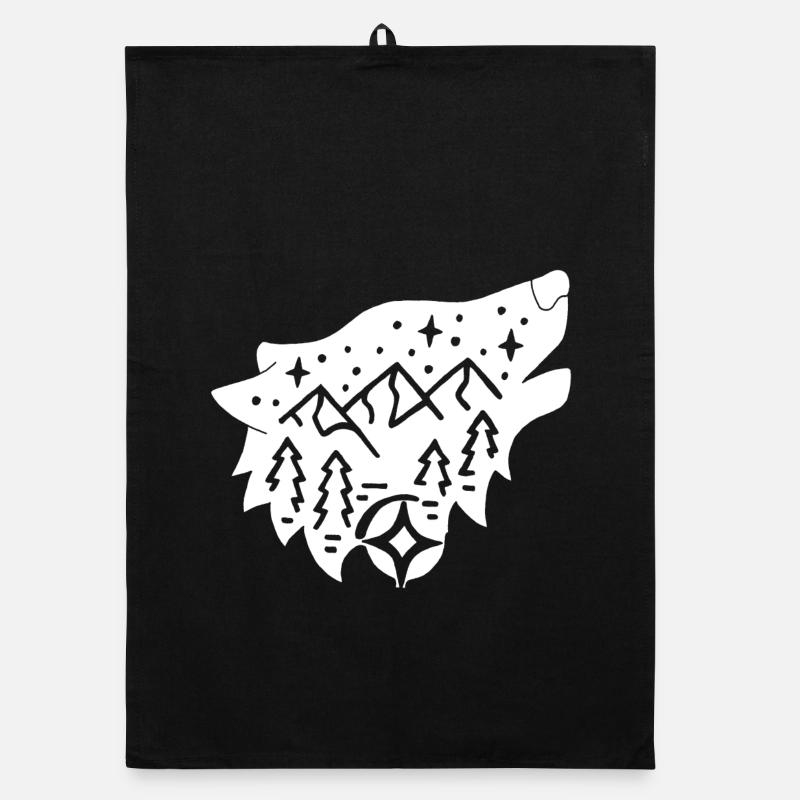 Loup blanc totem de la nature - Torchon bio - noir
