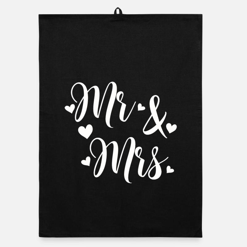 Mr And Mrs white love script - Organic dish towel - black