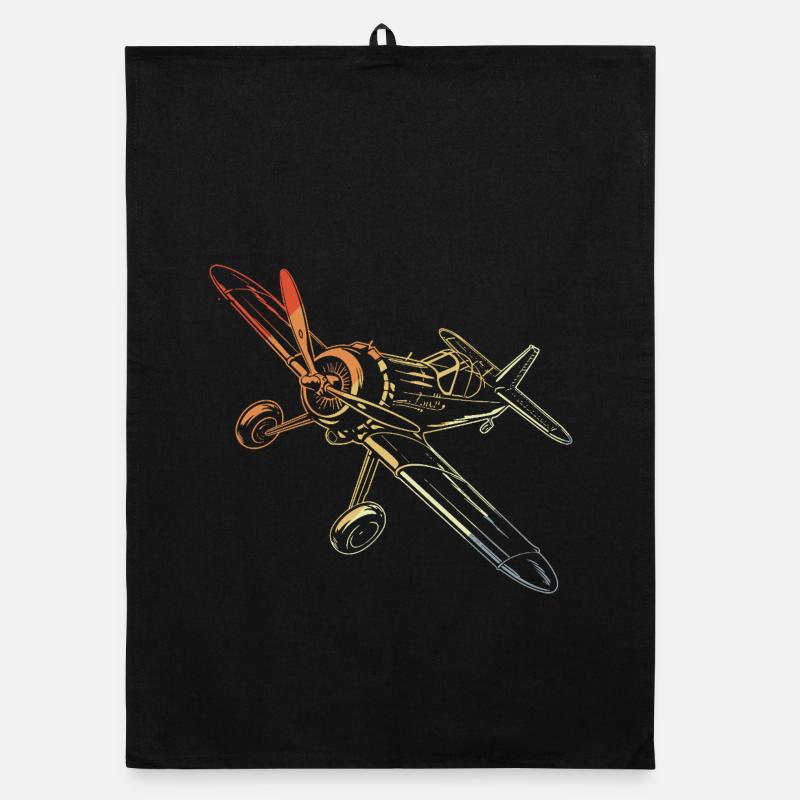 Vintage Propeller Airplanes Line Art Organic dish towel