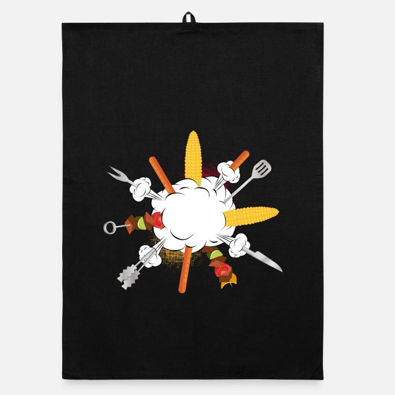 Grill explosion – comic motif for real guys Organic dish towel