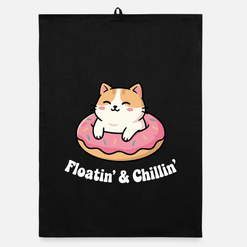 Cat Donut Chill at Pinkfrost Organic dish towel